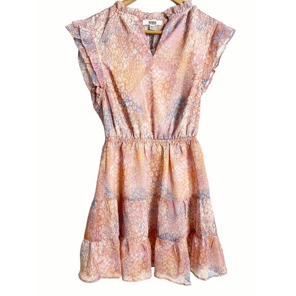 BB Dakota Dreaming of Waves Pink Animal Print Tiered Flutter Mini Dress Size XS - Picture 7 of 10